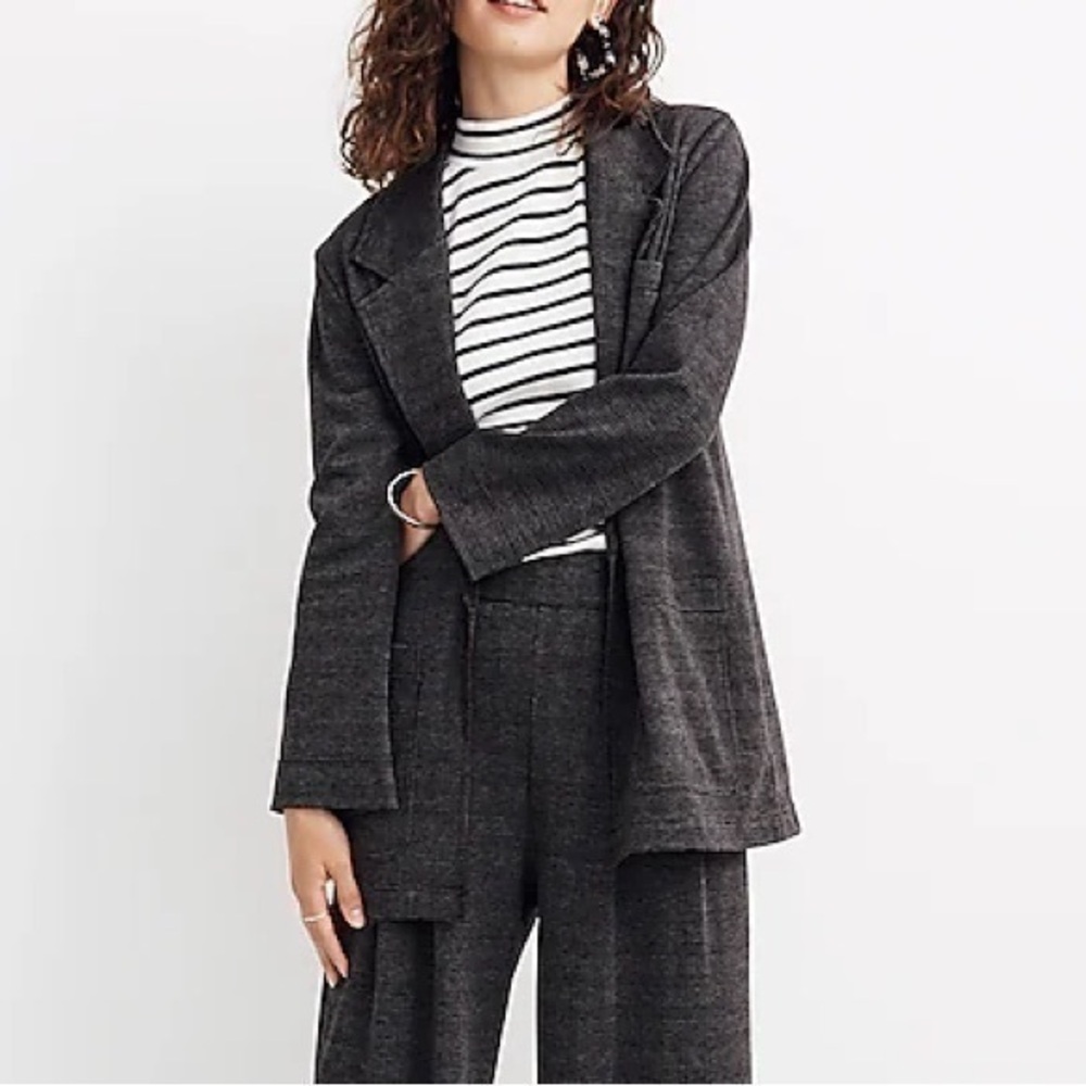 Madewell Womens Knit Blazer Charcoal Glen Plaid Open Front Jacket XXS AD128 NEW